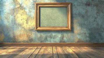 An empty room with a wooden floor and a wooden frame photo
