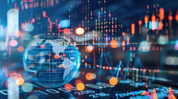 Market analysis with a digital globe and interconnected data points photo