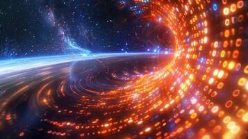 Abstract wave of binary code flowing through space photo