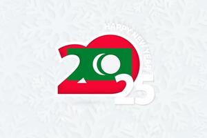 New Year 2025 for Maldives on snowflake background. vector