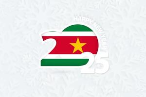 New Year 2025 for Suriname on snowflake background. vector