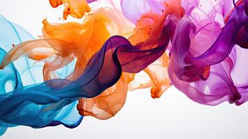 Macro shot of colorful ink swirling in water forming abstract wave shapes photo