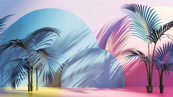 Palm trees in front of a colorful wall photo