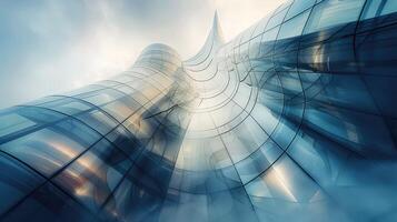 Abstract blue skyscraper with clouds in the background photo