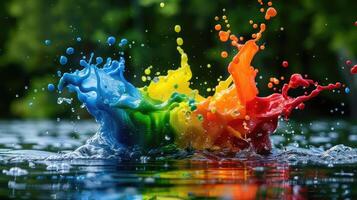 Colorful splash of water with rainbow colors photo