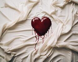 Bleeding heart on crumpled sheets photo
