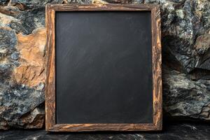 rustic wooden frame on stone background photo