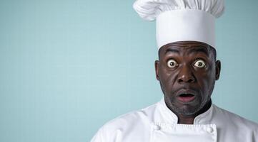 surprised chef with exaggerated facial expression photo