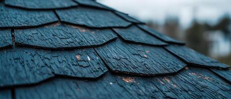 Close up of weathered wooden shingles photo