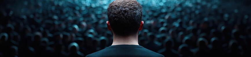 man standing in front of a crowd photo