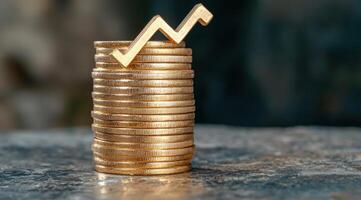 stack of golden coins with checkmark symbol photo