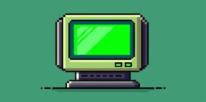An old computer screen with green screen vector