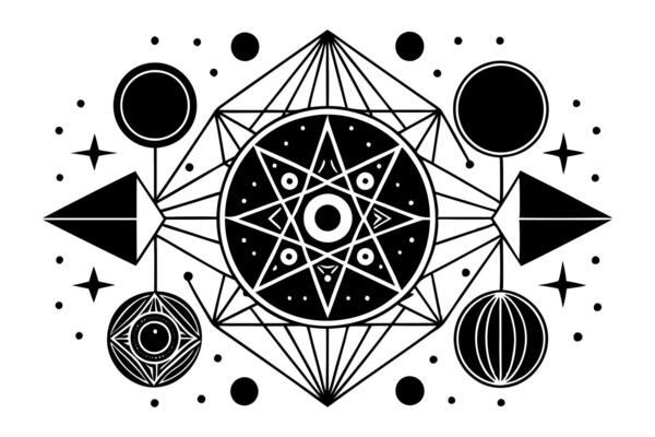 A black and white drawing of a geometric design