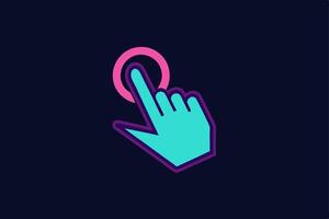 A hand touching a button icon on a dark background vector