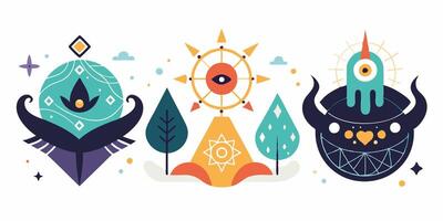 Three different designs of different animals and plants vector
