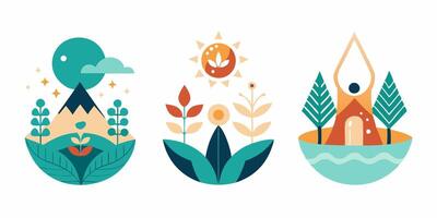 Three different illustrations of plants and trees vector
