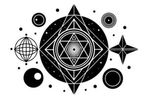 A black and white drawing of a circle with a star in the center vector