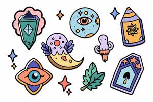 A set of colorful stickers with various objects vector