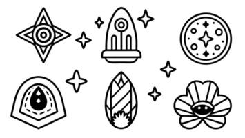 A set of black and white drawings of various objects vector