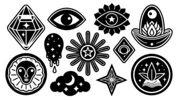 A set of black and white symbols with various designs vector