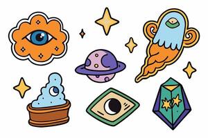 Cartoon space alien and other objects vector
