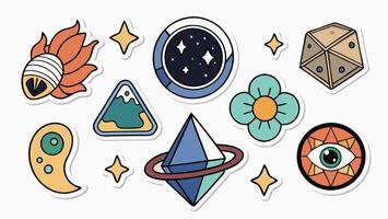 A set of stickers with various objects vector
