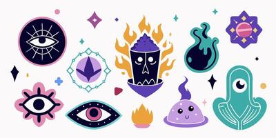 A set of colorful cartoon icons with various shapes vector