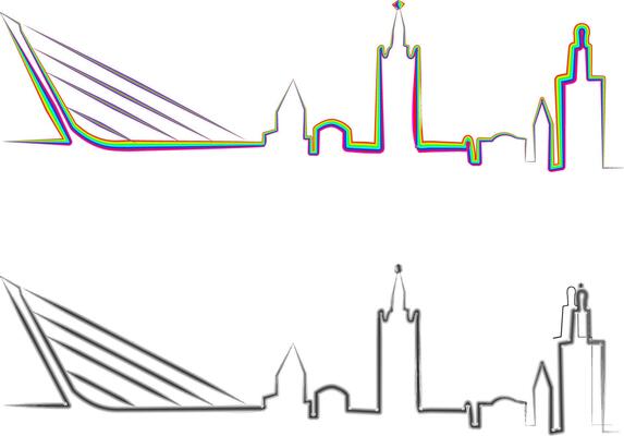 city skyline in different colors art illustration