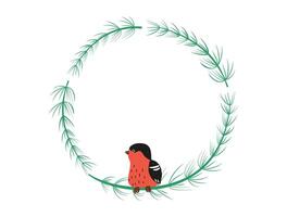 Round frame, border. Bird on branch. National Bird Day. Background for a postcard, banner, place for text. vector