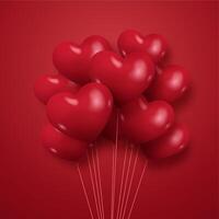 Shiny heart shaped red balloons floating on a red background vector