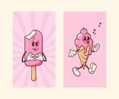 Groovy ice cream character with arms and legs in retro style. illustration for nostalgic designs, dessert promotions and vintage themed projects vector