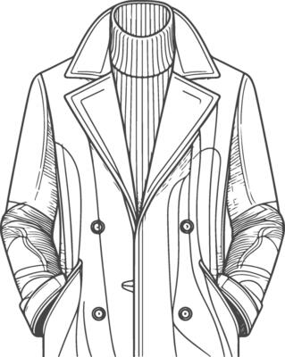 Vintage Man Overcoat Retro Line Drawing
