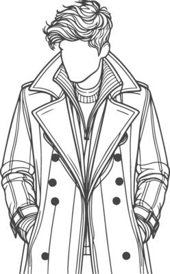 Classic Man Overcoat Retro Sketch