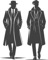 Rustic Man Overcoat Retro Silhouette Art vector