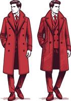 Artistic Man Overcoat Line Sketch vector