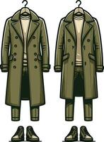 Refined Overcoat Line Art Drawing vector