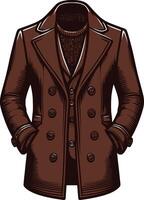 Man Overcoat Retro Outline Design vector