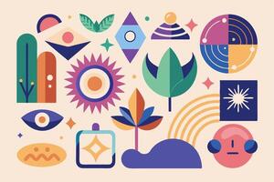 A colorful set of icons with various objects vector
