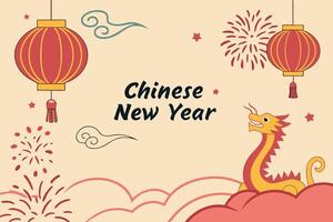 Chinese new year background with dragon and lanterns vector