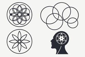 A set of four icons that show a man's head and a flower vector