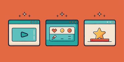 Three different types of mobile apps on an orange background vector