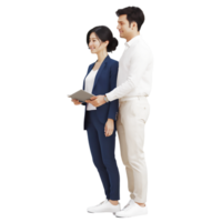 a man and woman standing together with a tablet png