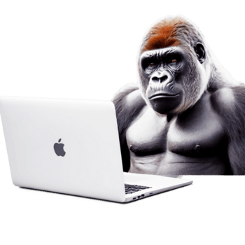 uma gorila é sentado dentro frente do uma computador portátil png