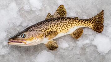 Freshwater fish on ice. Burbot fish. photo