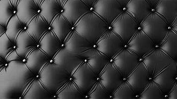 Black tufted leather upholstery background. Luxury, classic, and elegant design. photo
