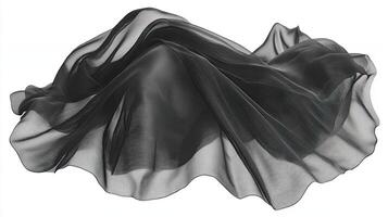 Black Sheer Fabric Drape. Abstract textile background. photo