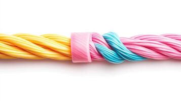 Colorful braided rope with connector. Teamwork concept. photo