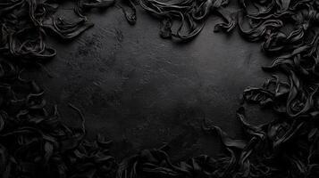 Black pasta frame on dark background. Food photography concept. photo