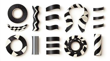 Black and white washi tapes. Set of decorative tapes. photo