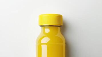 Yellow Juice Bottle with Cap. Refreshing Drink Concept. photo